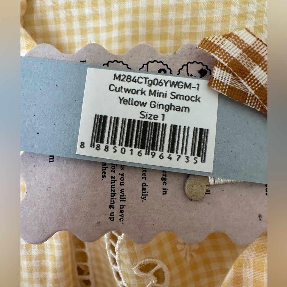 NWT! Innika Choo Yellow Gingham Cutwork Mini Smock dress - Picture 6 of 12